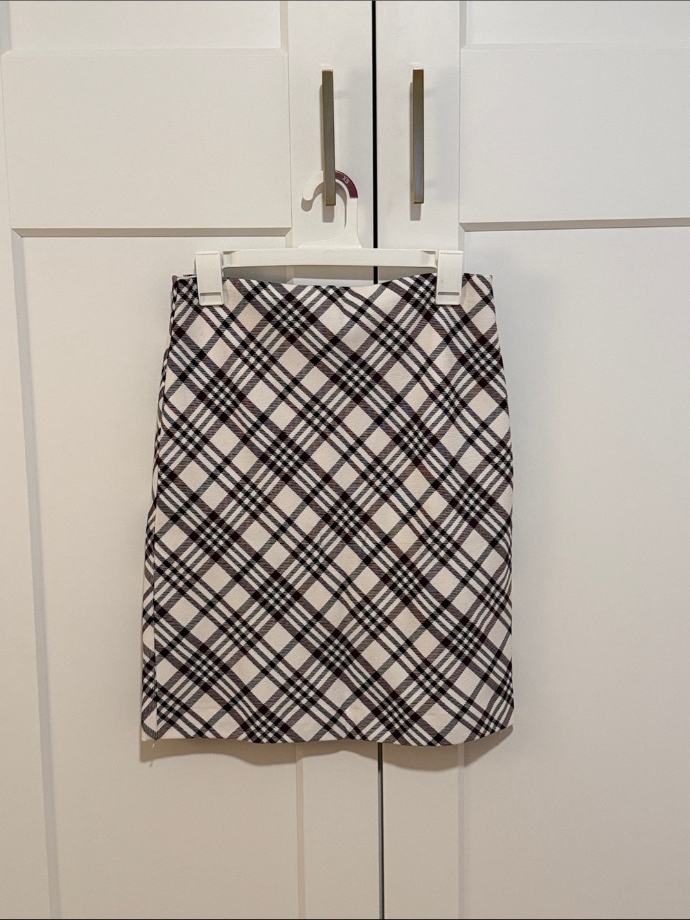 Express Plum and White Plaid Pencil Skirt